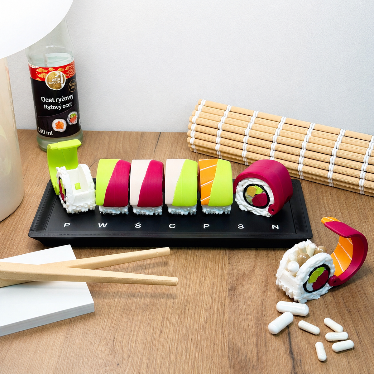 Organizer na Suplementy - Pojemniki na Tabletki w Kształcie Sushi, Rainbow Roll